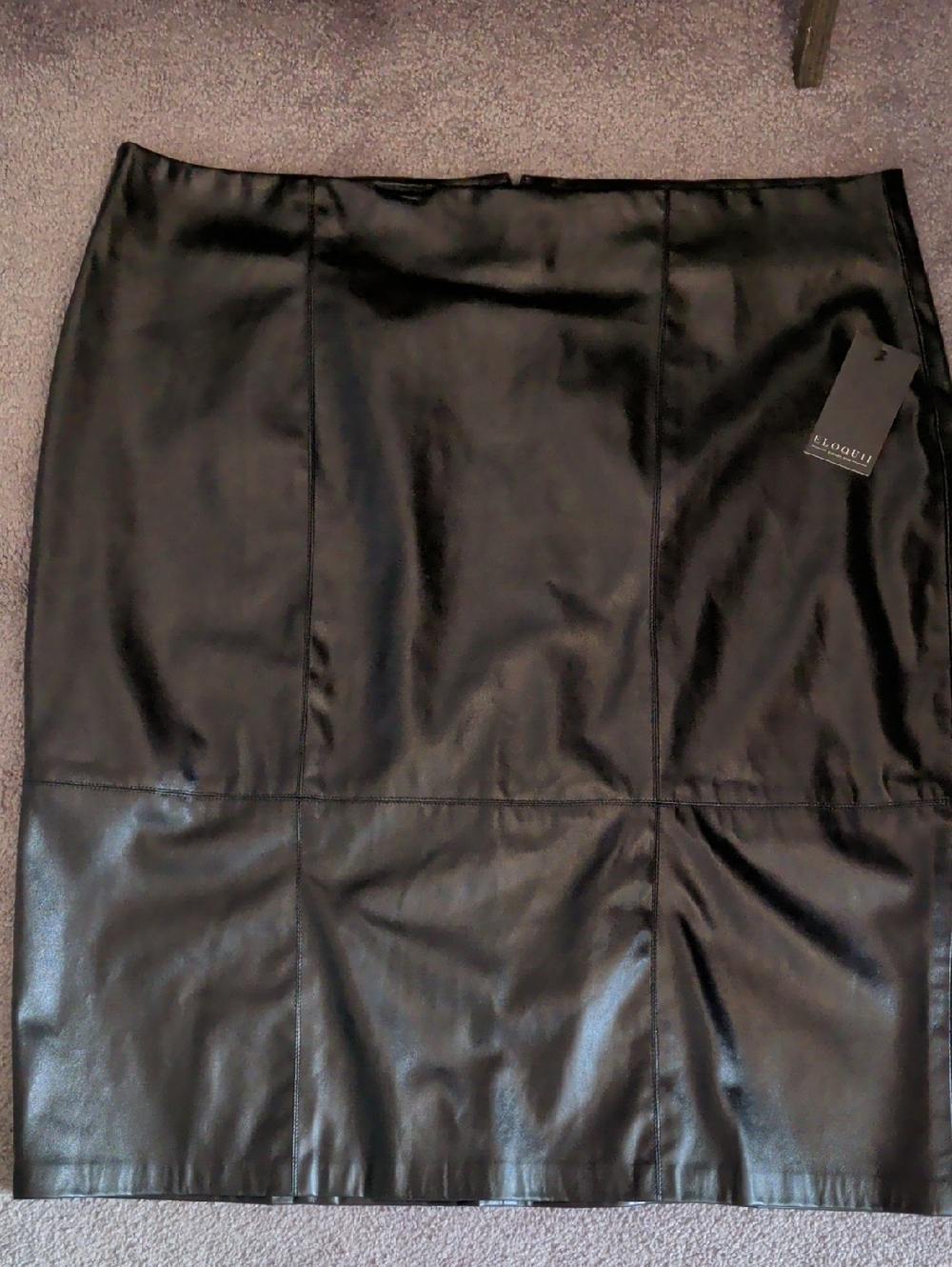 Eloquii Black Faux Leather Panel Pencil Skirt